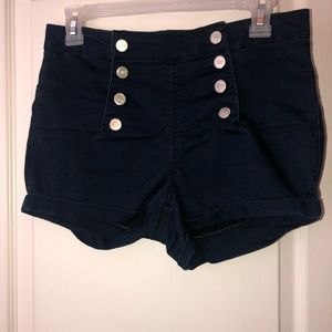 Navy Blue button up jean shorts